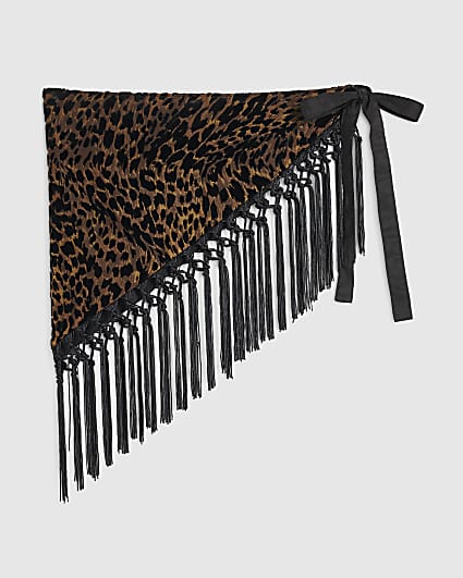 Brown Leopard Print Burnout Hip Scarf