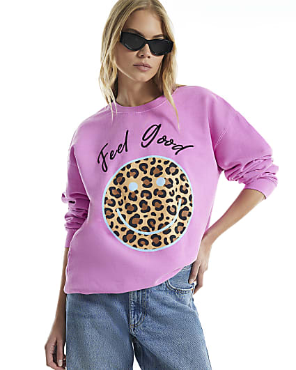 Pink Long Sleeve Animal Smile Sweatshirt
