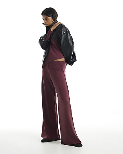 Burgundy Soft Touch Wide Leg Trousers