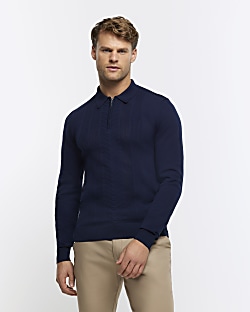 Mens navy clearance long sleeve polo