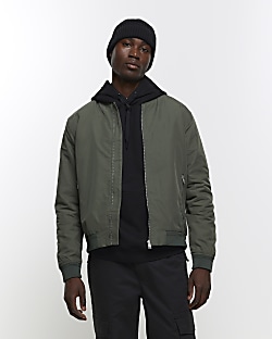 Black regular fit zip up bomber jacket | River Island