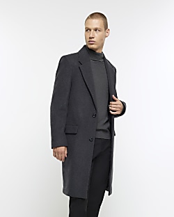 Black regular fit wool blend premium coat