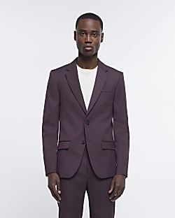 Dark red skinny fit suit jacket