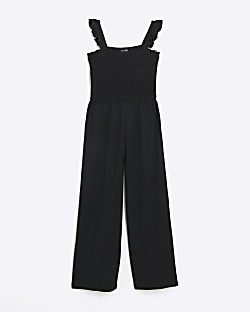 Girls black crochet jumpsuit