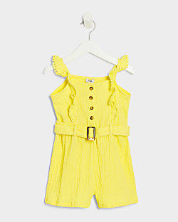 Mini girls yellow belted frill playsuit