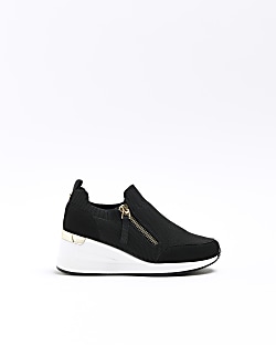 Girls black wedge trainers River Island