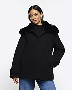 River island tailored coat with faux fur trim 2025 in navy