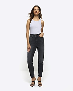 Black high waist mom jeans River Island