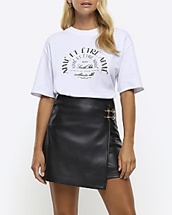 River island red leather on sale skirt