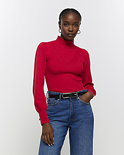 Long sleeve shop red turtleneck top