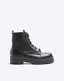 Black leather sale lace up boots