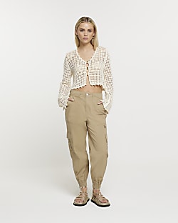 Petite khaki cargo trousers