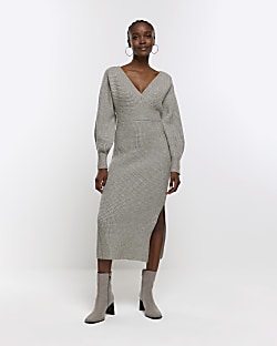 Grey midi clearance dress