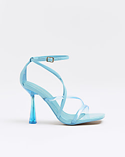 Blue wide fit strappy heeled sandals River Island