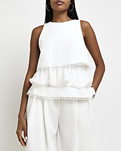 River island white frill hot sale playsuit