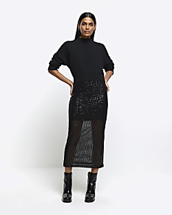 Black sequin skirt dress best sale