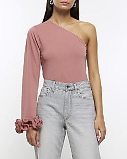 Zwarte one shoulder top hot sale