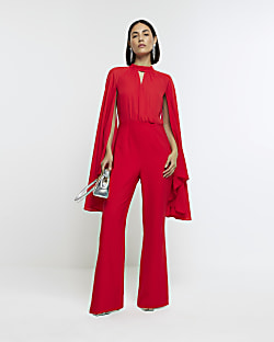 Red wide leg jumpsuit hot sale uk