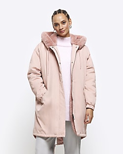 Faux fur lined outlet parka coat womens