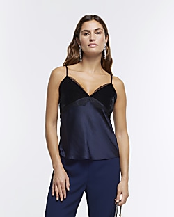 Ri Plus Satin Diamante Trim Cami Top- Black - Franks Deal