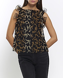 River island red leopard print sale top