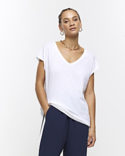 White longline plain t shirt River Island