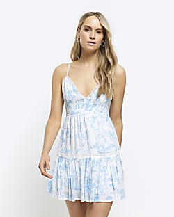Buy Blue/White Mini Tie Front Summer Dress from Next Ireland