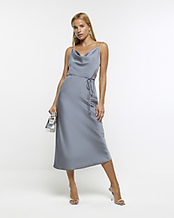 Grey silk 2024 midi dress