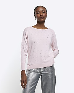 Pink diamante jumper River Island