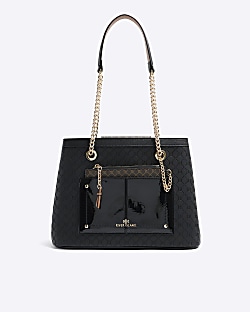 Black RI monogram pocket tote bag River Island