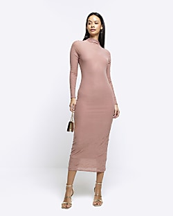 Midi dress long outlet sleeve bodycon