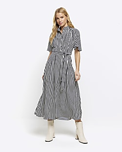 River island blue belted midi clearance denim dress