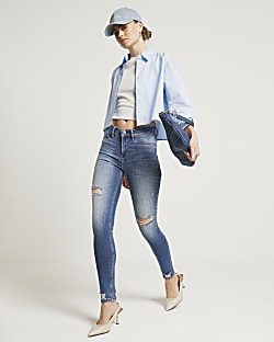 River Island Molly mid rise two-tone skinny jeans in light blue