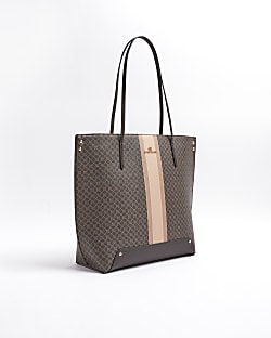 Brown RI monogram stripe shopper bag