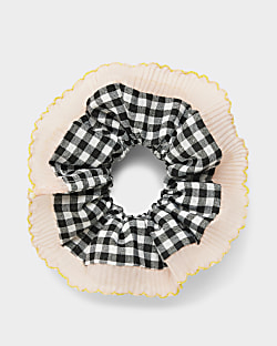 Pink gingham print hair scrunchie