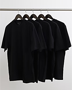 Black Regular Fit Cotton Pack Of 5 T-Shirt