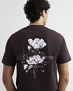Brown Cotton Floral Print T-Shirt