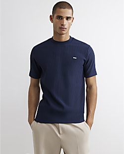 Navy Slim Fit Vertical T-Shirt