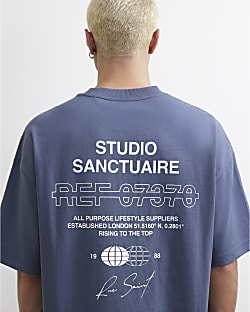 Blue Oversized Fit Cotton Sanctuaire T-Shirt