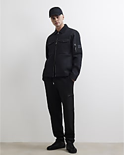 Black Slim Fit Waffle Cargo Joggers