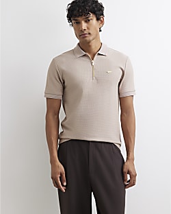 Beige Muscle Fit Cotton Textured Polo Shirt