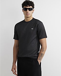 Grey Slim Fit Jacquard Triangle T-Shirt