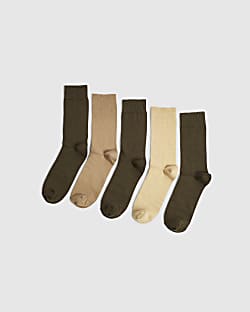 Khaki Pack Of 5 Tube Socks