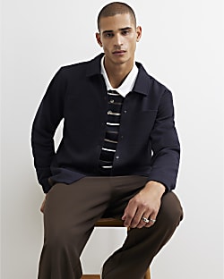 Navy Slim Fit Pique Double Pocket Jacket