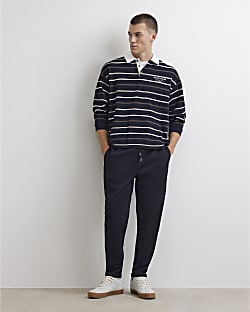 Navy Slim Fit Cotton Turn Up Hem Joggers