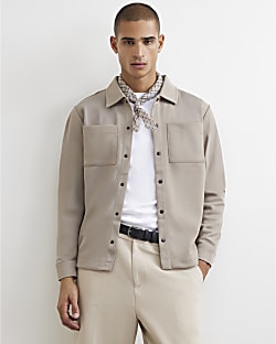 Beige Slim Fit Pique Double Pocket Jacket