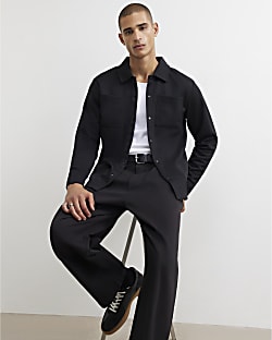 Black Slim Fit Pique Double Pocket Jacket