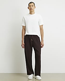 Brown Wide Leg Cotton Textured Joggers