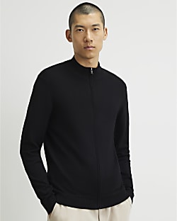 Black Slim Fit Zip Trough Jumper