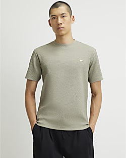Green Slim Fit Triangle Textured T-Shirt